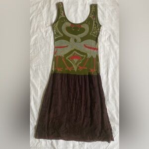 Custo Barcelona Green and Brown Sundress